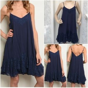 LACE TRIM NAVY DRESS